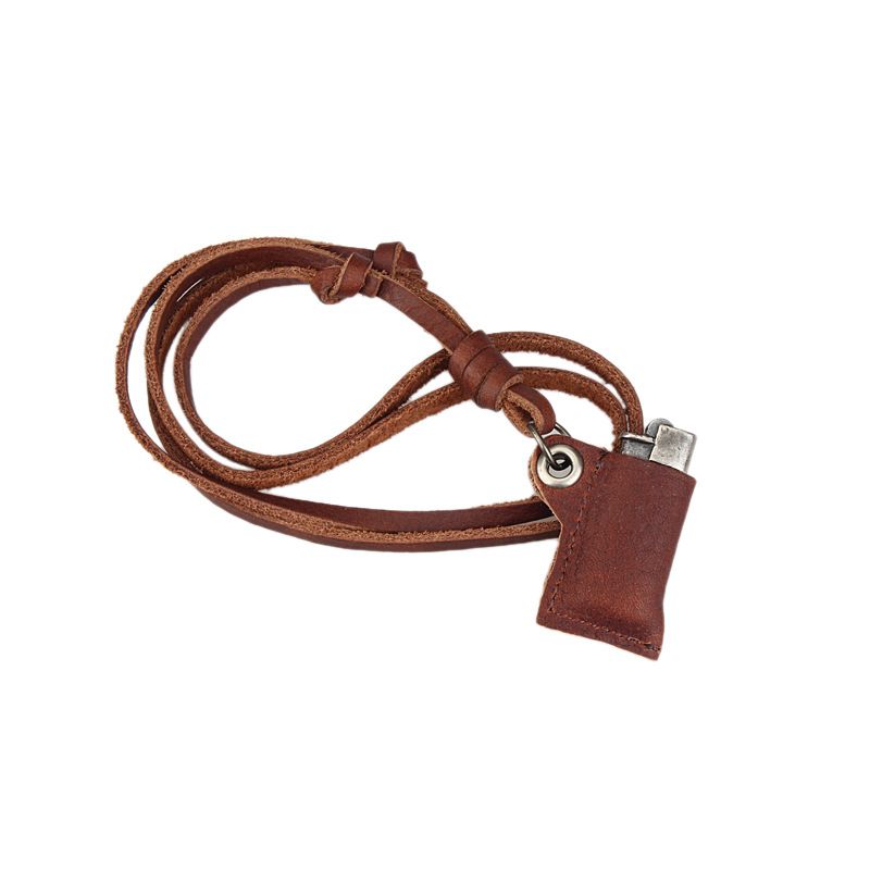 Women Men's Punk Rock Lighter Pack Pendant Necklace Fashion Jewelry Gifts,Coffee,Cowhide rope hanging chain