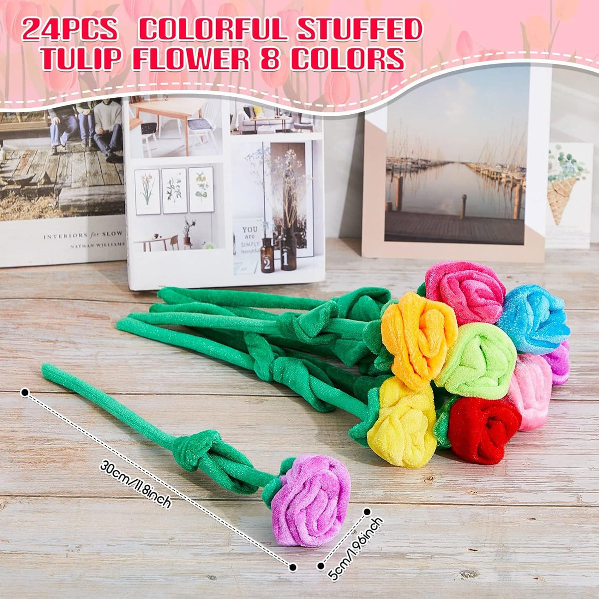 24 Pcs Graduation Flowers Graduation Plush Rose Mother's Day Flower Toy Colorful Stuffed, Plush Bouquet Bendable Stems 12.5 Inch