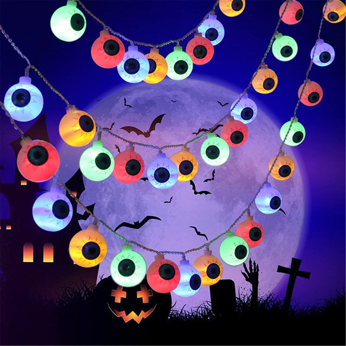 Halloween String Lights, Cute Eyeball Colorful Light Strings for Halloween Party Home Bedroom Lighting Decoration 3m
