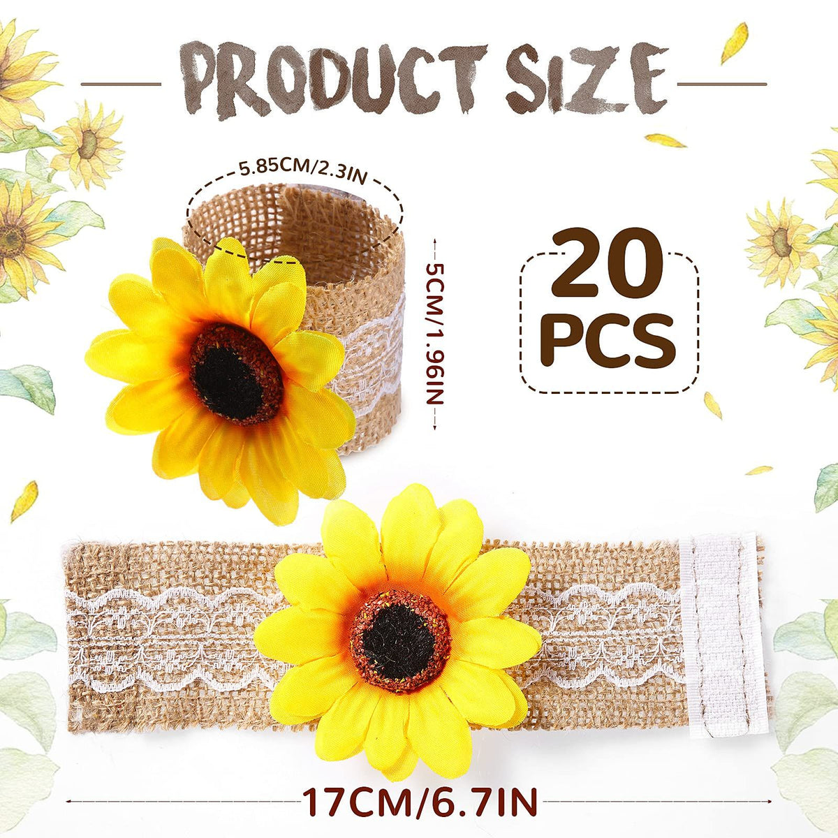 Sunflower Napkin Ring Holders Farmhouse Spring Napkin Rings for Sunflower Wedding Party Table Decoration(20 Pieces)