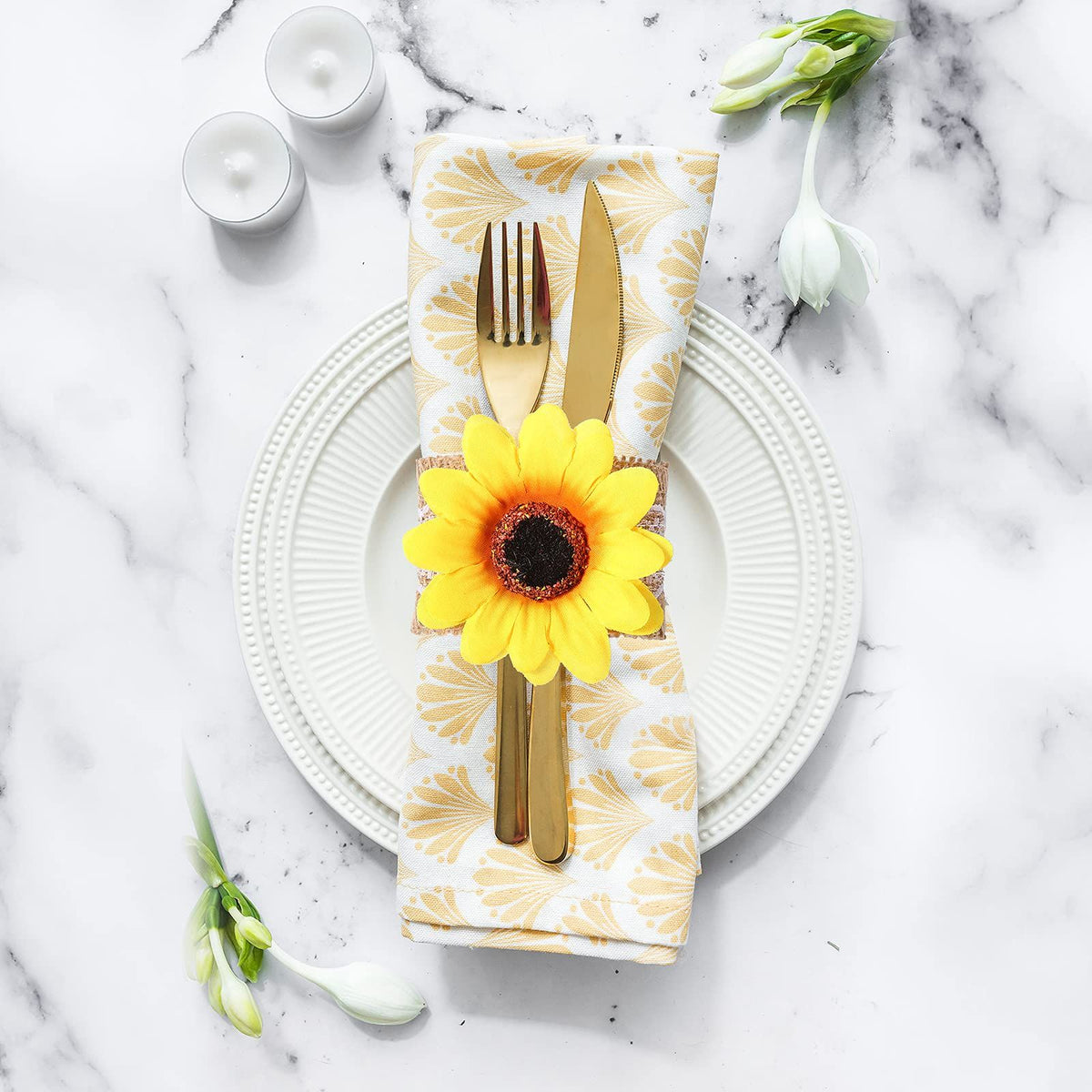 Sunflower Napkin Ring Holders Farmhouse Spring Napkin Rings for Sunflower Wedding Party Table Decoration(20 Pieces)