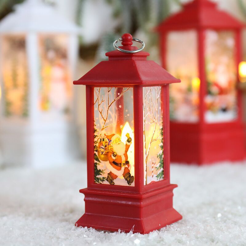 Christmas Lanterns, Portable Small Retro Lamps Battery Operated Santa Night Lights Lamp Candle LED Tabletop Xmas Room Decorations
