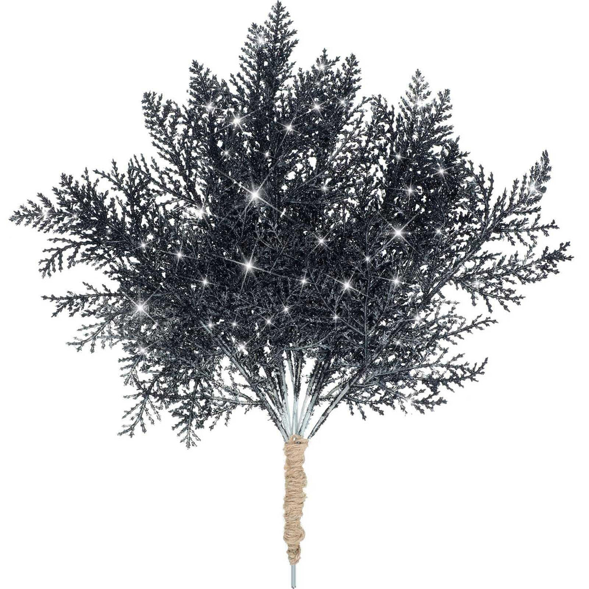Christmas Pine Branches Artificial Needles 20pcs Needle Glitter Reusable DIY Home Decoration Xmas Twig Pick Branch Party Black