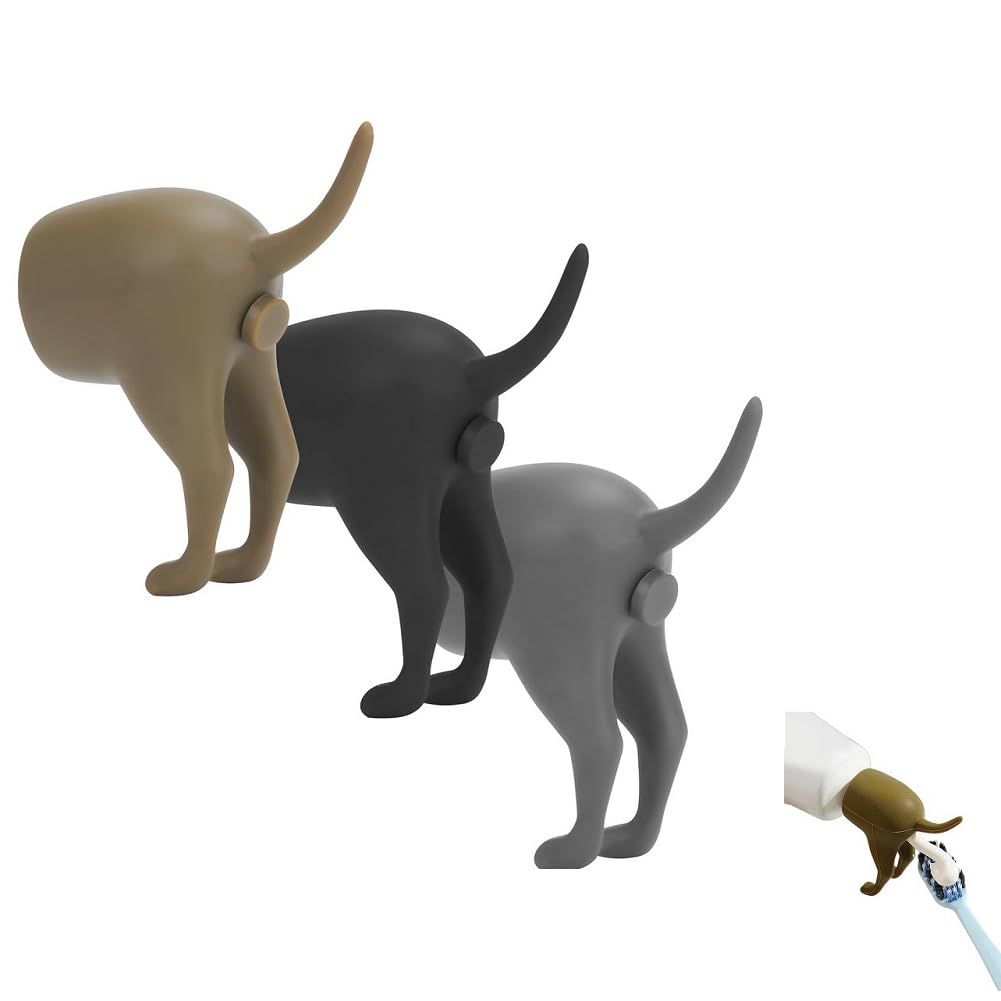 3PCS Pooping Dog Toothpaste Toothpaste Squeezer Dispenser Reusable Self Closing Toothpaste Cap Safe Silicone