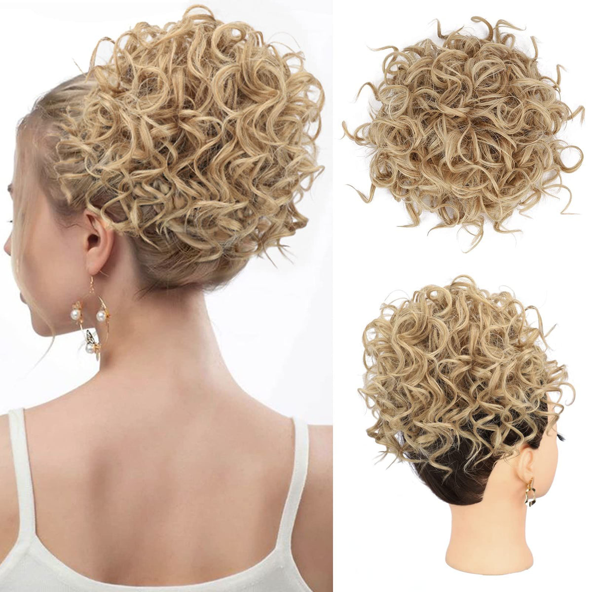 Messy Bun Hair Piece Curly Messy Buns Lightweight Fluffy Updo Hair Bun for Short Thin Hair Scrunchies Natural (Champagne Blonde)