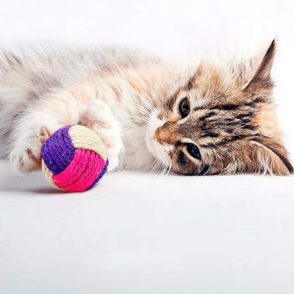 2pcs Cat Toy Sisal Ball Pet Scratching Ball Chew Eco-Friendly Toy Pets Interactive Toy Bite and Wear Resistant(Random Color)