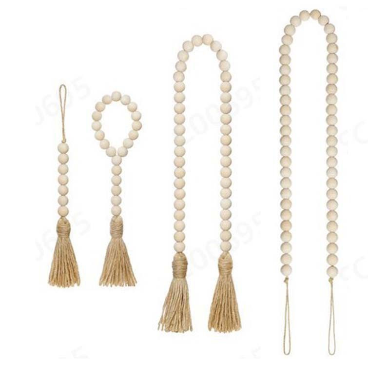 Farmhouse Beads Wood Bead Garland with Tassels Rustic Country Decor Prayer Boho Beads Big Wall Hanging Decor
