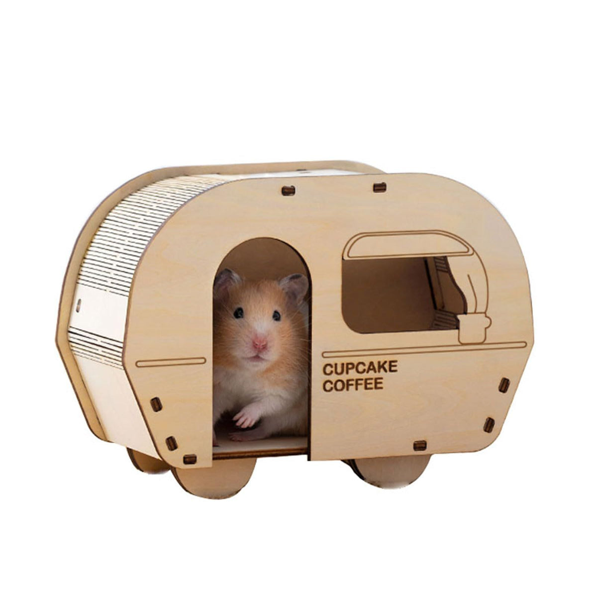 Creativity Handcrafted DIY Hamster Wooden Hideout for Dwarf Gerbil Mouse Mice Rat Small Animal Habitat Décor,Coffee cart Shape
