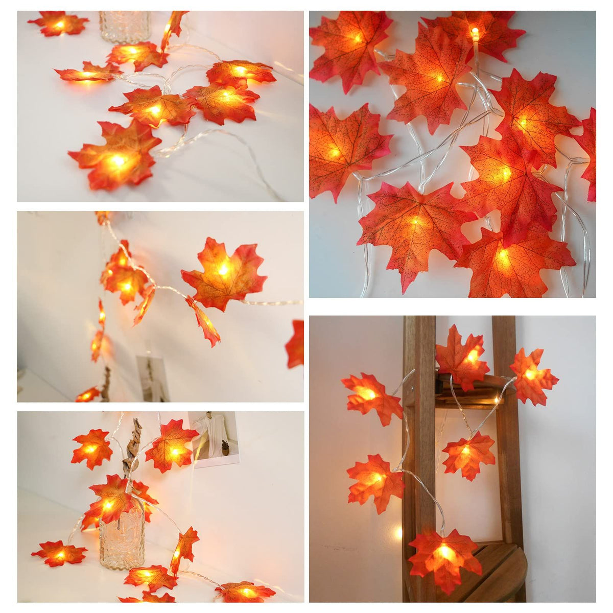Maple Leaves String Lights, LED String Light Fall Lighted Thanksgiving Decorations 9.8ft Warm Light, Decorative Light for Room