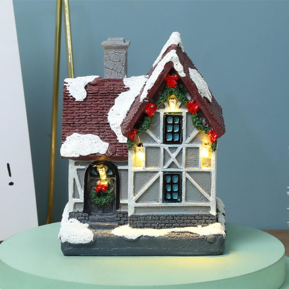 Christmas Lighted House LED Xmas Village House Desktop Ornament Table Centerpiece Adorn Place it on your tabletop, fireplace