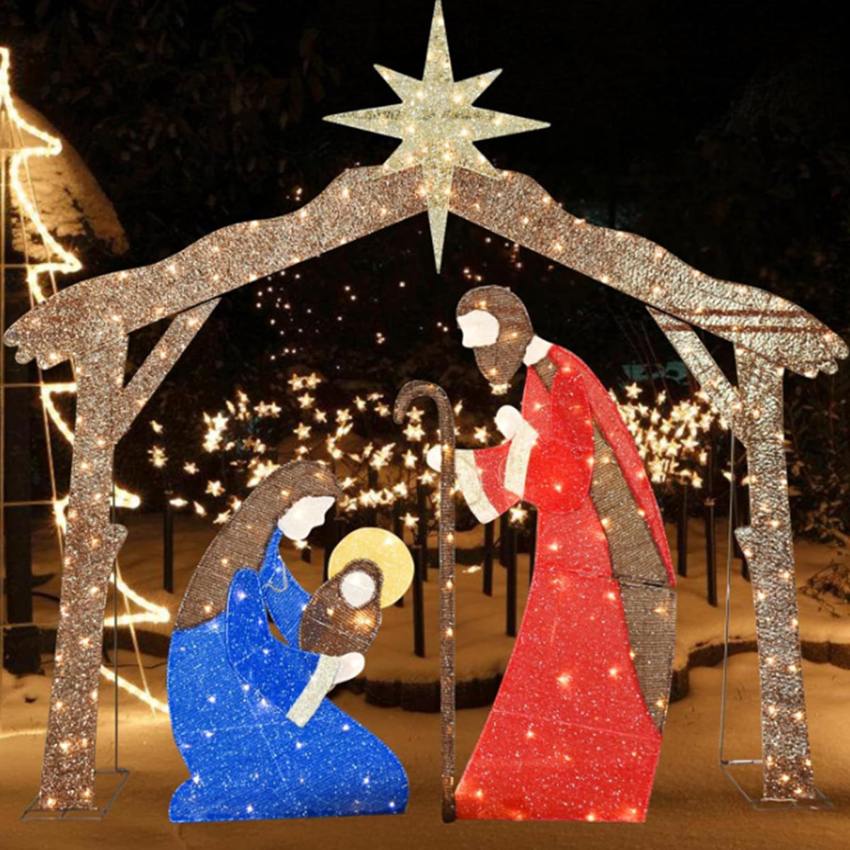 Lighted Christmas Nativity Scene,Outdoor Nativity Scene Decoration,Holy Family for Xmas Yard Garden Holiday Decor (Style 1, 27cm)