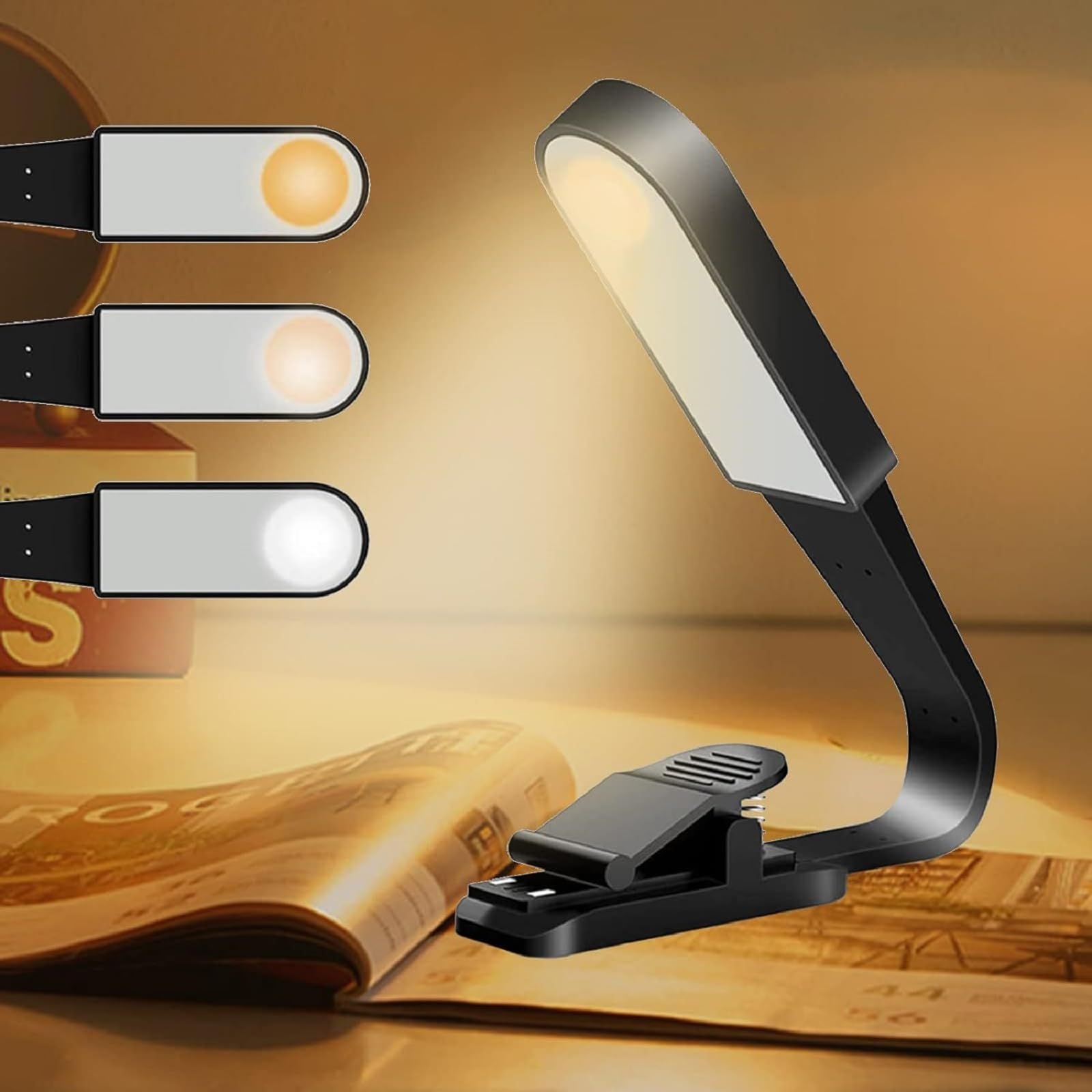 Rechargeable Book Reading Light Lamp, LED Book Lamp for Reading in Bed Eye Caring Adjustable Brightness
