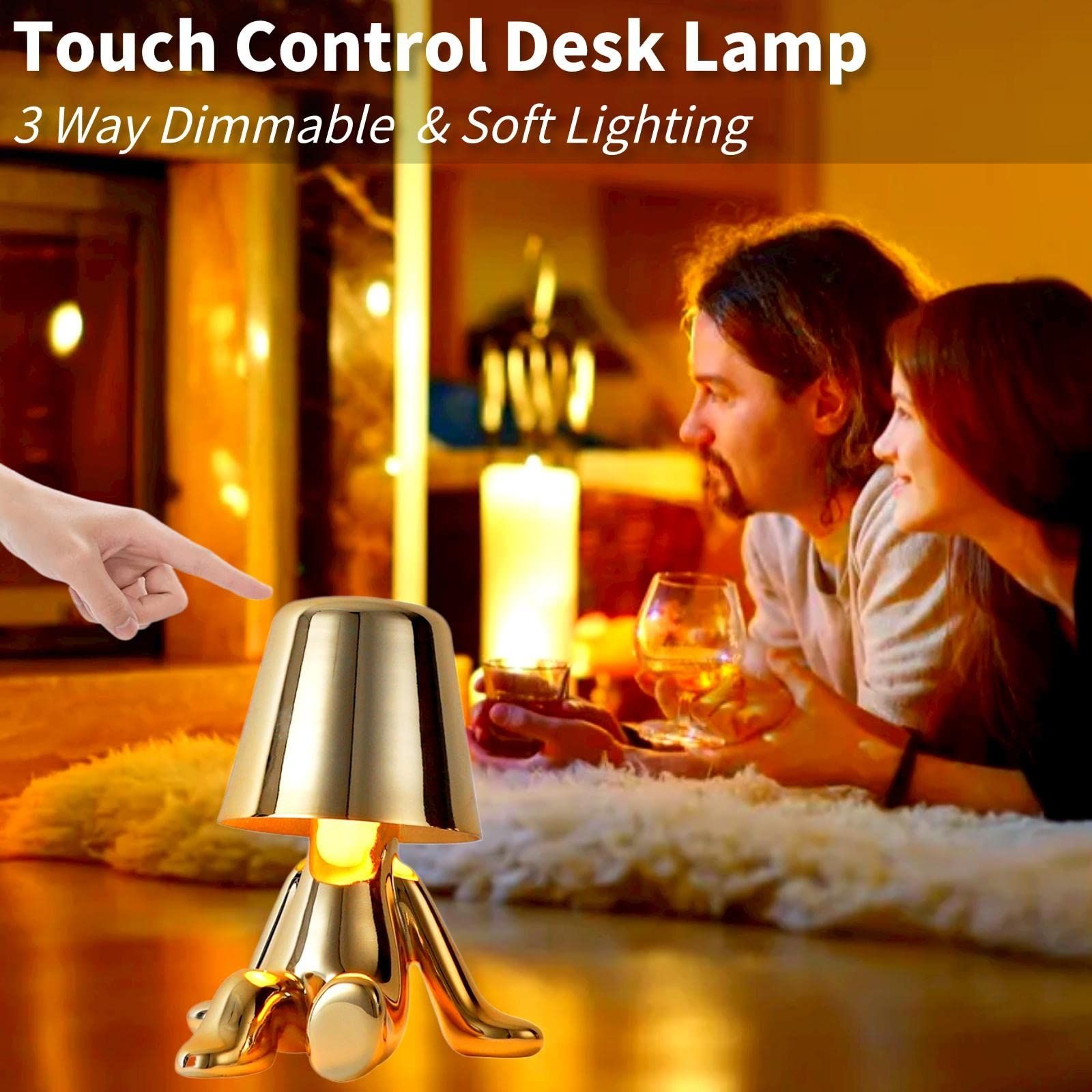 Table Lamp Bedside Touch Lamp Rechargeable Nightstand Light LED Battery Operated Desk Lamp for Home Office, Bedroom, Living Room