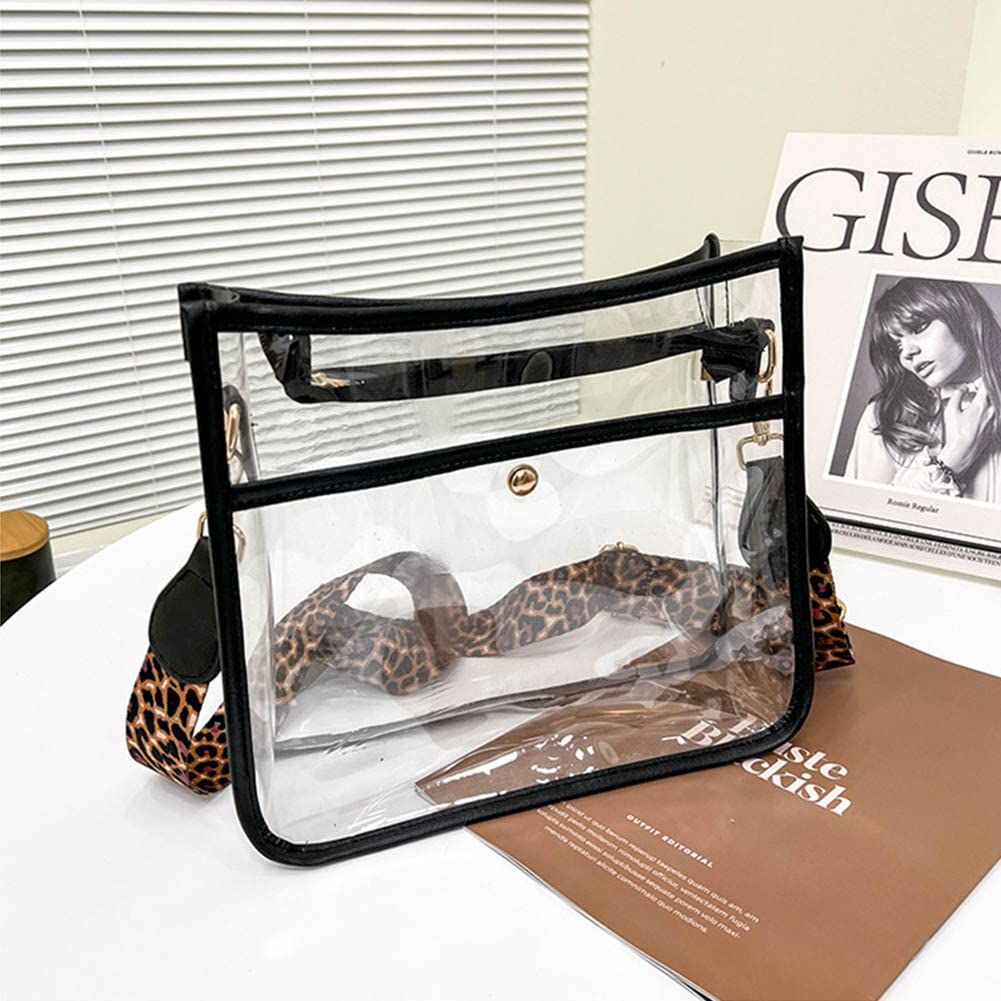 Leopard print women's bag popular women's small square bag women's transparent crossbody bag transparent makeup bag