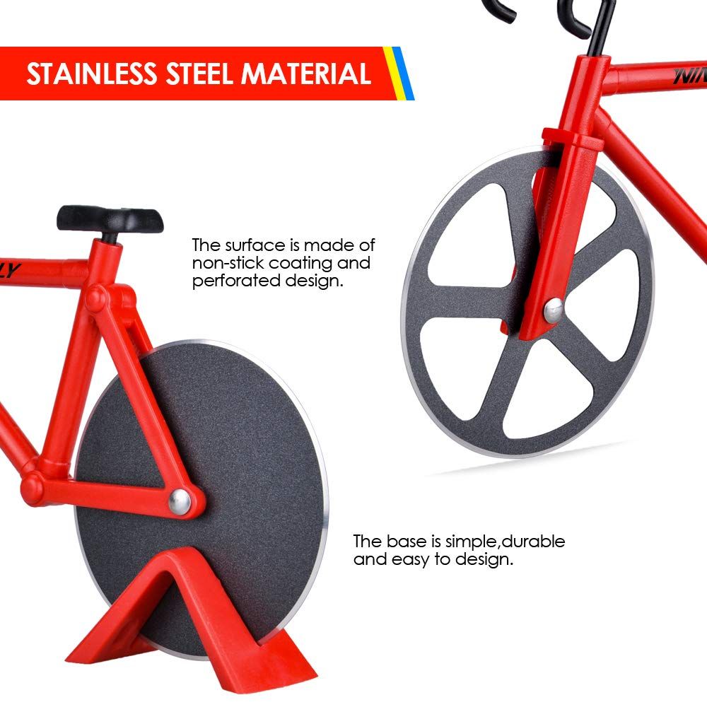 Non-stick Bike Pizza Slicer, Dual Stainless Steel Cutting Wheels best for Pizza Lovers,Holiday Vacation Funny 2 pcs