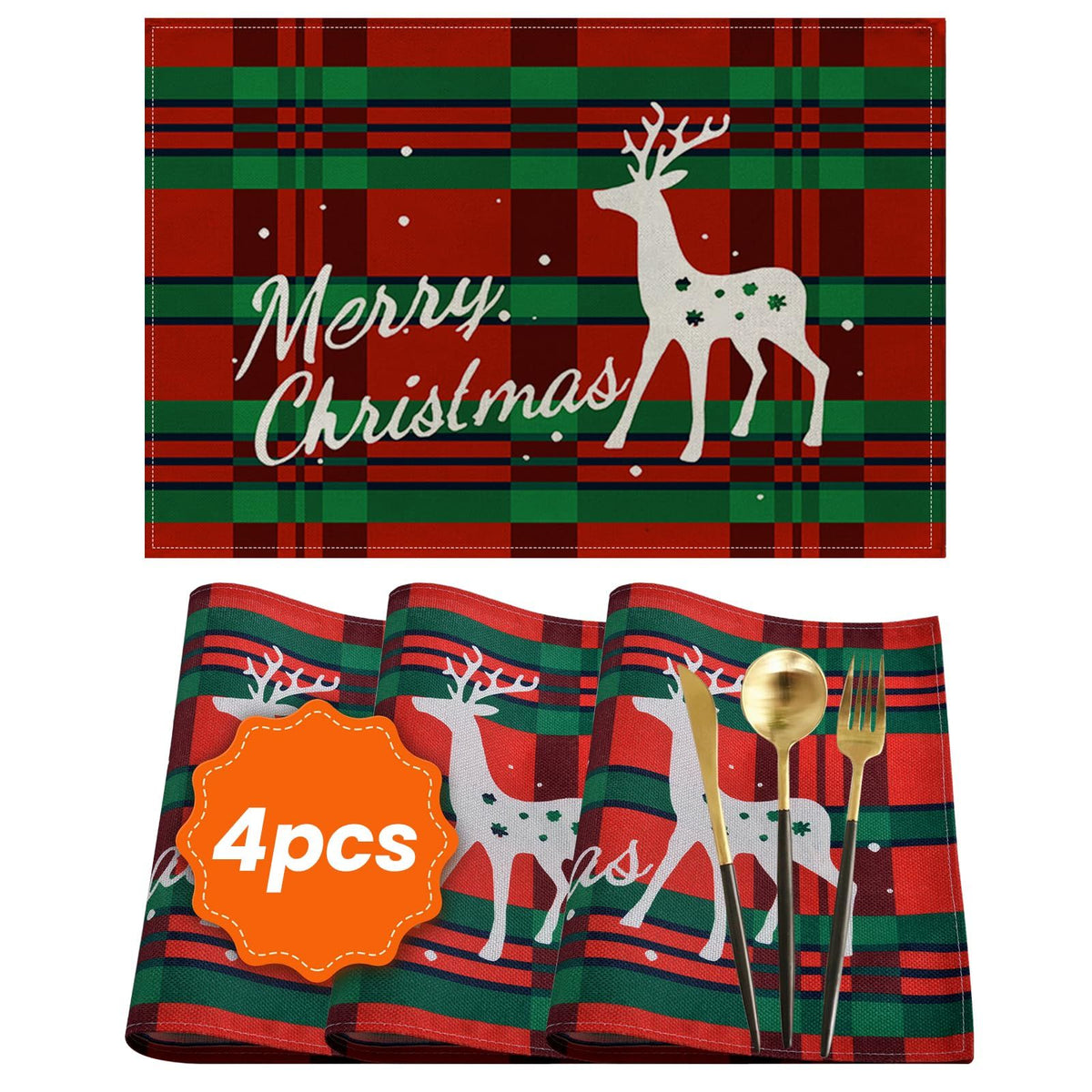Christmas Placemats Set of 4 Cloth Placemats, Christmas Decorations Mat Indoor for Dining Table Heat Resistant Kitchen Holiday