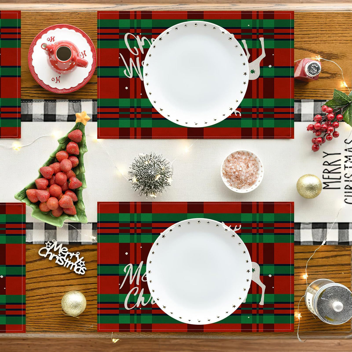 Christmas Placemats Set of 4 Cloth Placemats, Christmas Decorations Mat Indoor for Dining Table Heat Resistant Kitchen Holiday