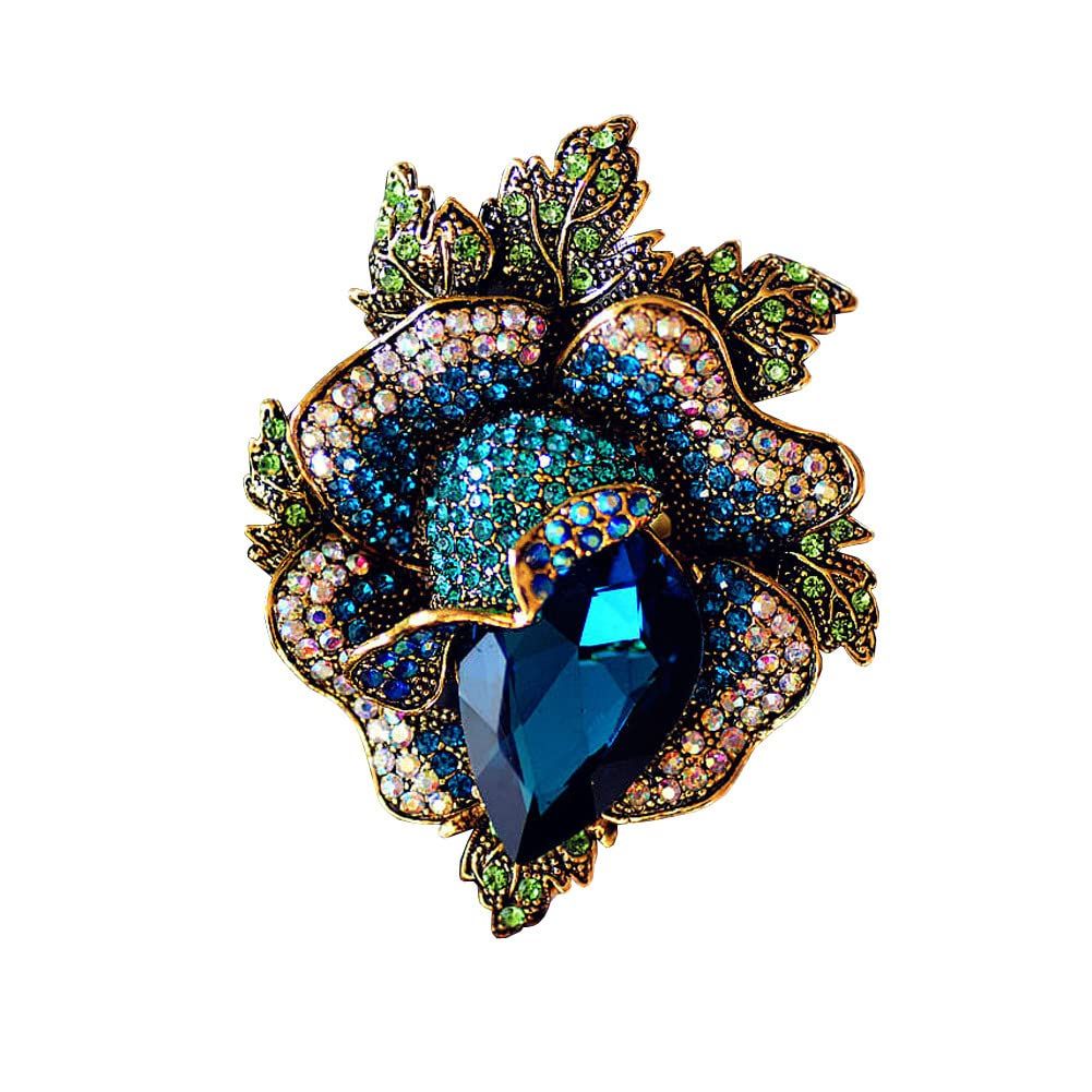 Rose Crystal Flower Brooch Vintage Palace Style Rhinestone Lapel Pin Wedding Bride Large Brooches For Decoration Christmas Gift