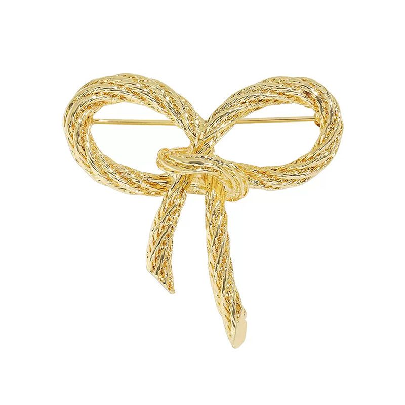 Elegant Gold Color Bow Tie Brooch Lapel Pin For Women Simple Dress Coat Cardigan Wedding Jewelry Gifts