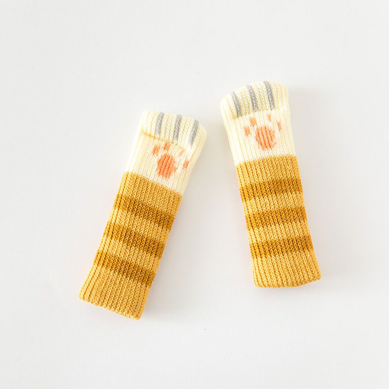 16 PCs Cat Paw Chair Socks for Avoid Scratch, Knitted Double Layer High Elastic Chair Leg Protectors for Floors (Yellow Stripe)
