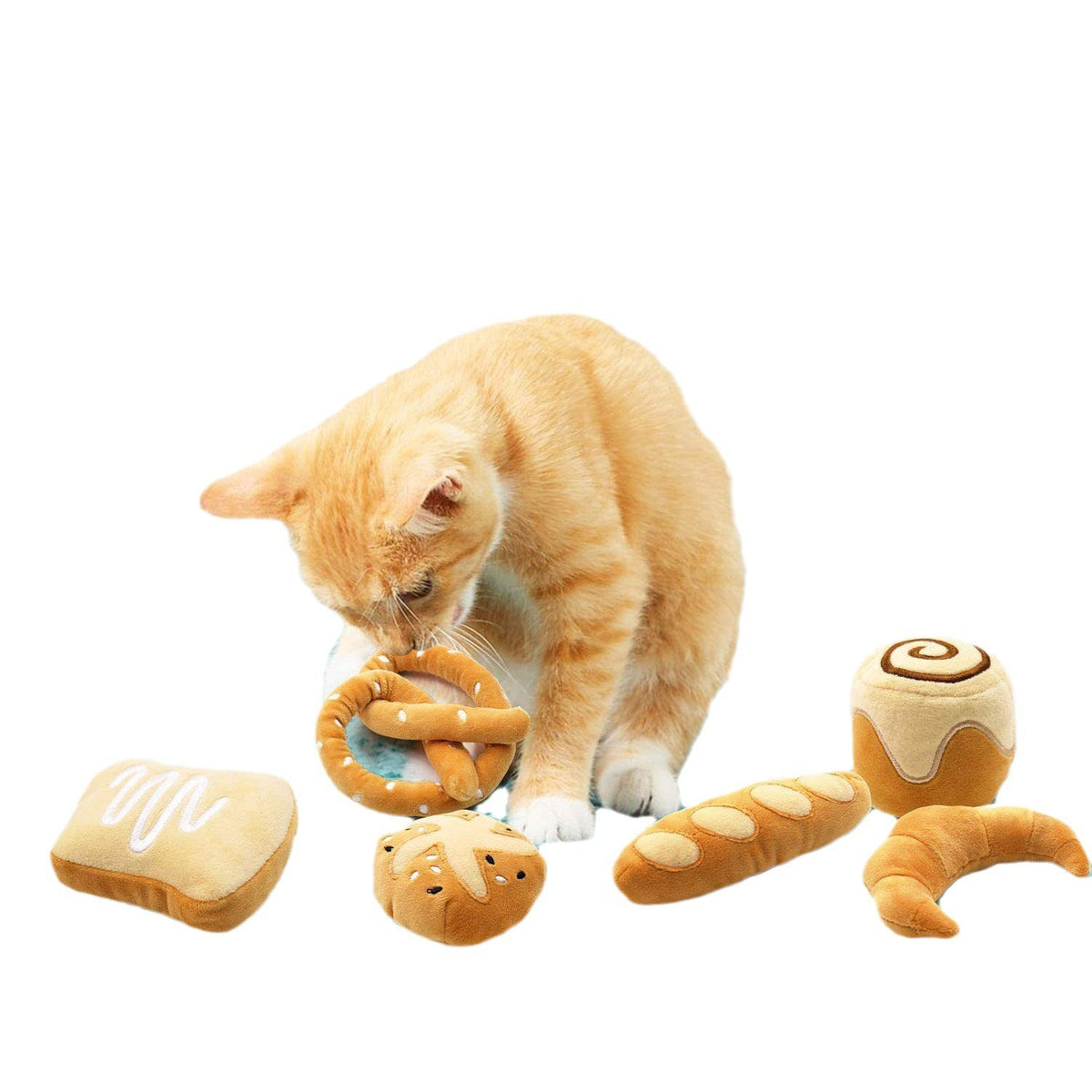 Cats Interactive Toys for Cat Lover Gifts Kitten Chew Bite Kick Toys Baguette Croissant Pretzel Toast Bun Cinnamon Roll Plush
