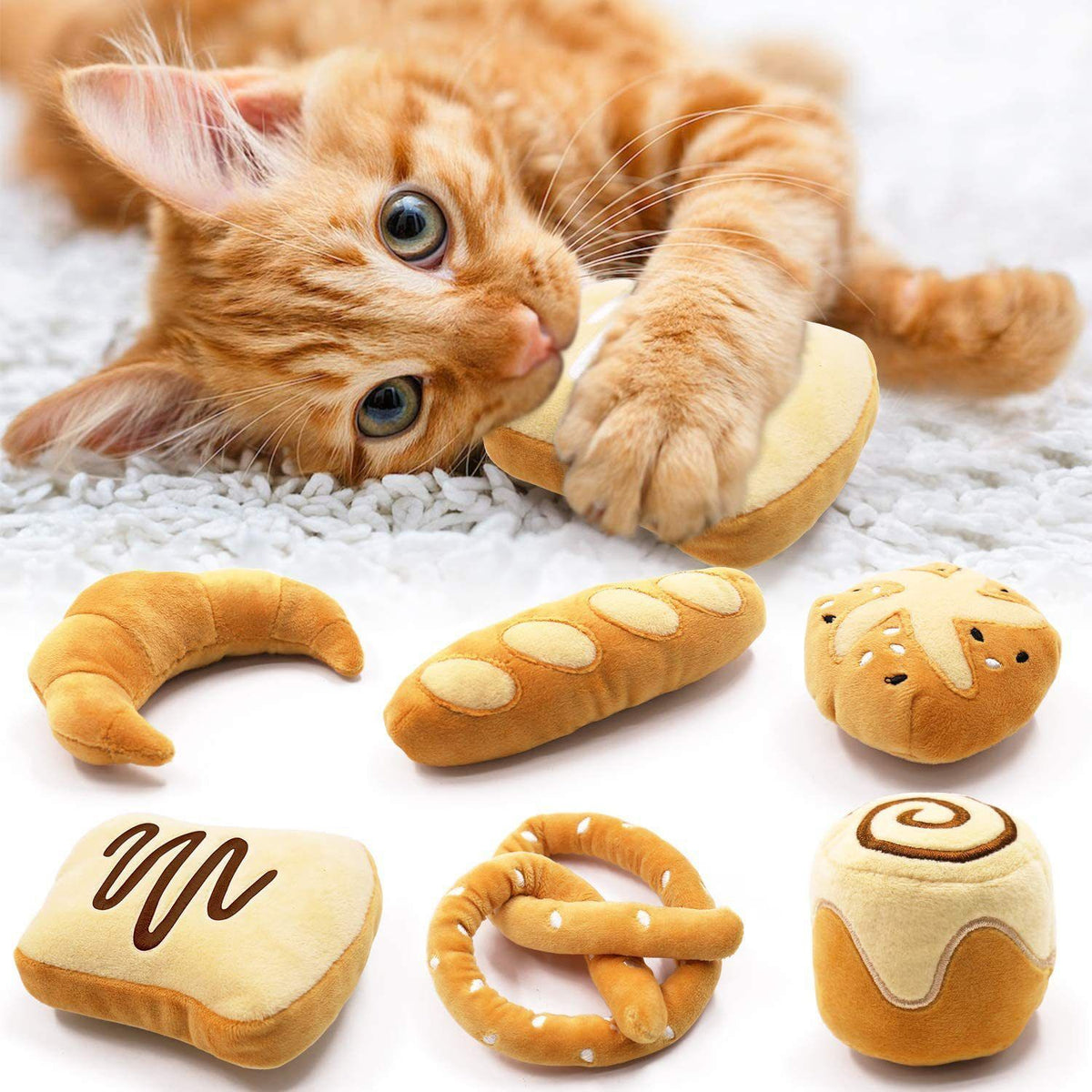Cats Interactive Toys for Cat Lover Gifts Kitten Chew Bite Kick Toys Baguette Croissant Pretzel Toast Bun Cinnamon Roll Plush