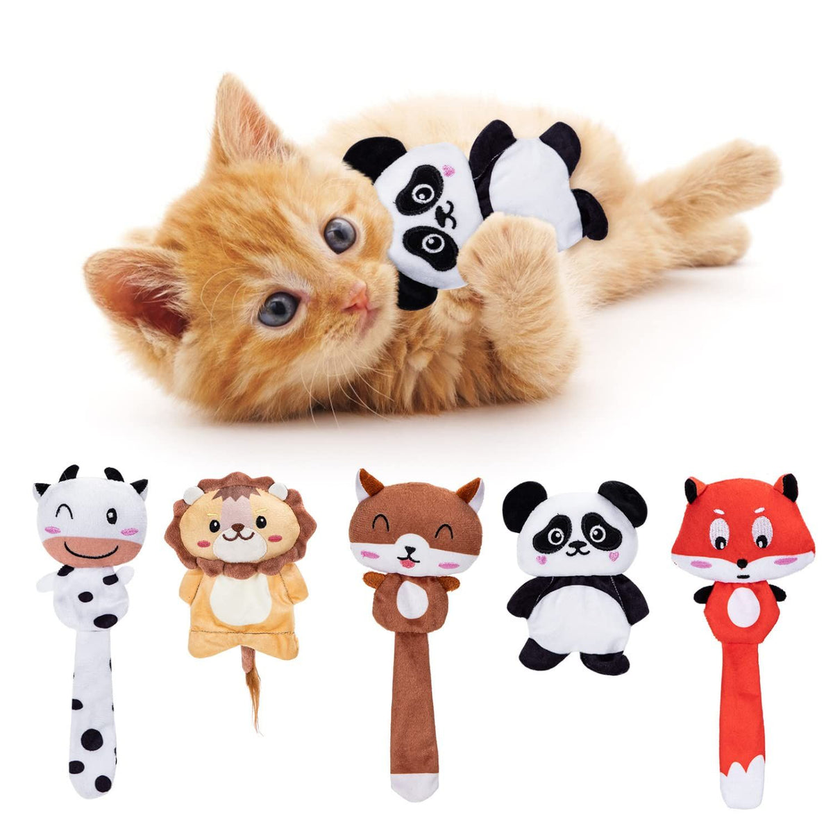 Cute Kitten Chew Toys, Plush Bite Resistant Cat Toys with Crinkle Paper and Organic Catnip, Animal Shapes Kitty Toy for Cats