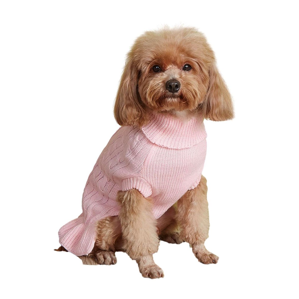 Dog Sweater, Cute Knitted Classic Cat Sweater Dog Clothes Coat for Girls Boys Dog Puppy Cat (S Dress-Pink)
