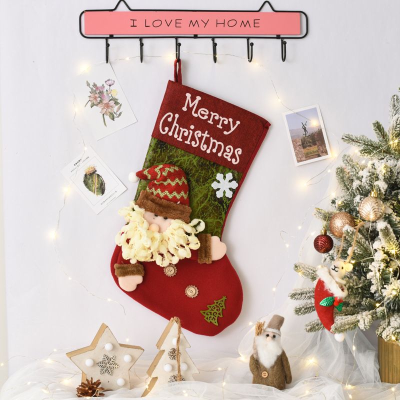 Large Christmas Stockings,3D Snowman Reindeer Santa Claus Christmas Socks Fireplace Hanging Socks Candy Gift Bag