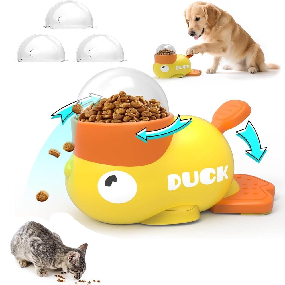 Duck Cat Treat Dispenser, Interactive Dog Toy with 3 Challenge Lids for IQ Training and Mental Enrichment, Mental Enrichment for Small, Medium & Large Dogs