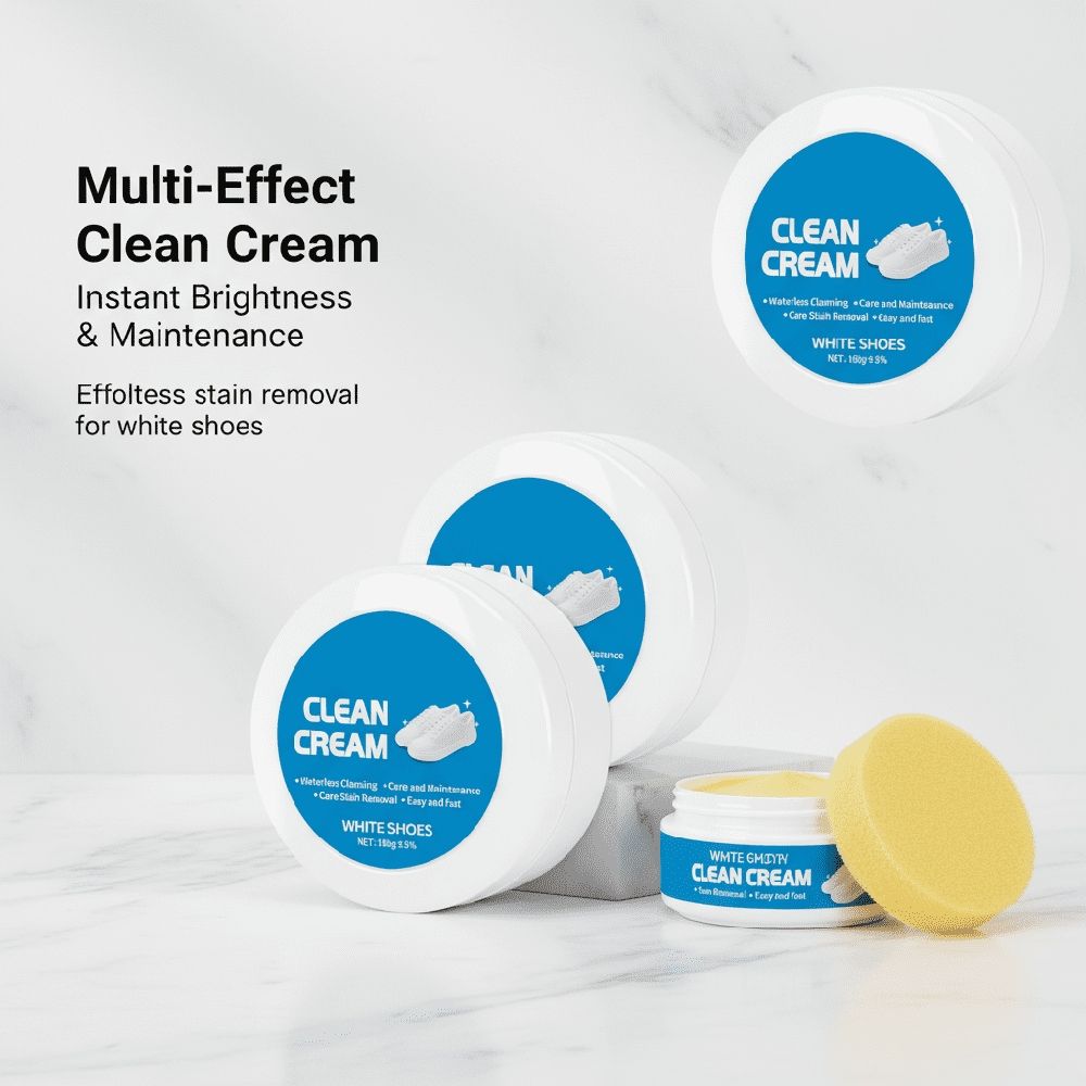 2PCS White Shoes Solid Clean Cream, Multipurpose No-Wash Solid Cleaning Cream - Comes with Sponge Removes Stains, White Shoe Cleaner for Quick Brightening