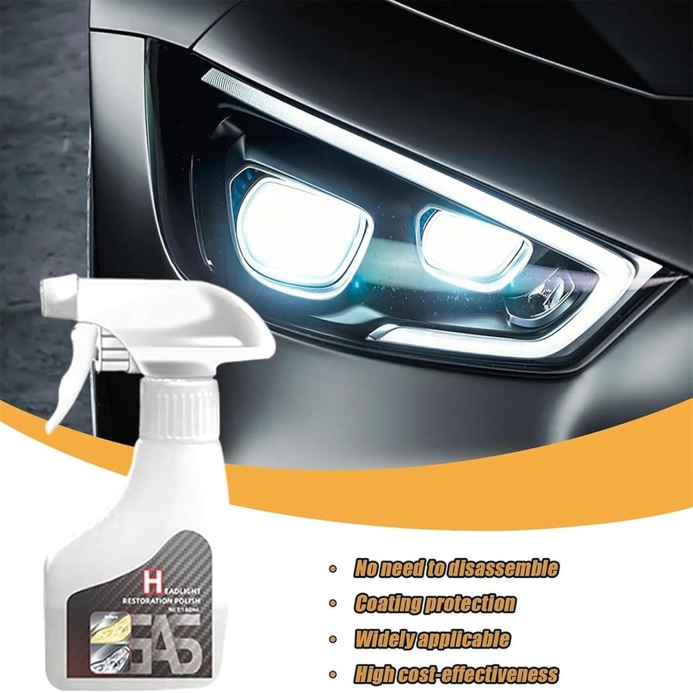 Headlight Rejuvenator, 180 Ml Headlight Restoration Polish, HeadlightRestoration Spray, LiquidHeadlight Renewal Repair Agent, Auto Lights Restorer with Towels