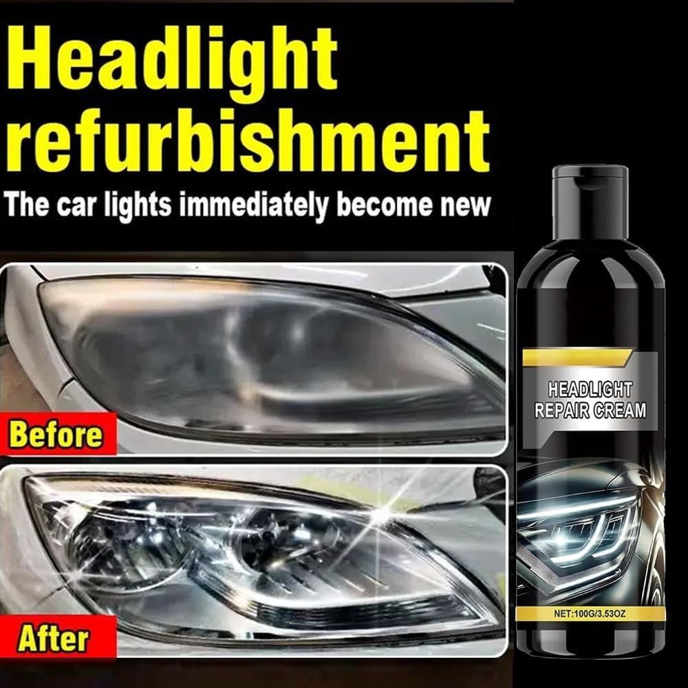 Headlight Repair Cream, New Car Headlight Refurbish Agent,-100g for Brighter, Cars, Trucks, Motorcycles, RVs Clearer Headlights, Suitable