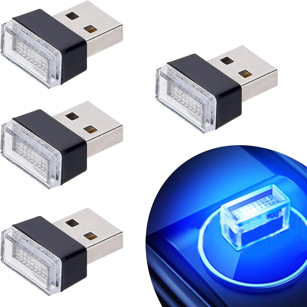 USB Car Interior Atmosphere Lamps,USB-powered ambient lighting for car interiors (4pc)