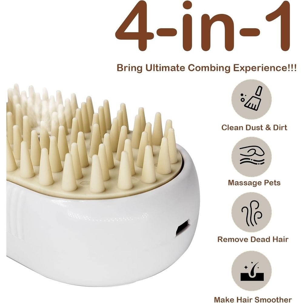 Mist Cat Brush, Soft Bristles,With Steam - Rechargeable, Anti-Static, Massage, Cleaning, Shedding & Combing All In One