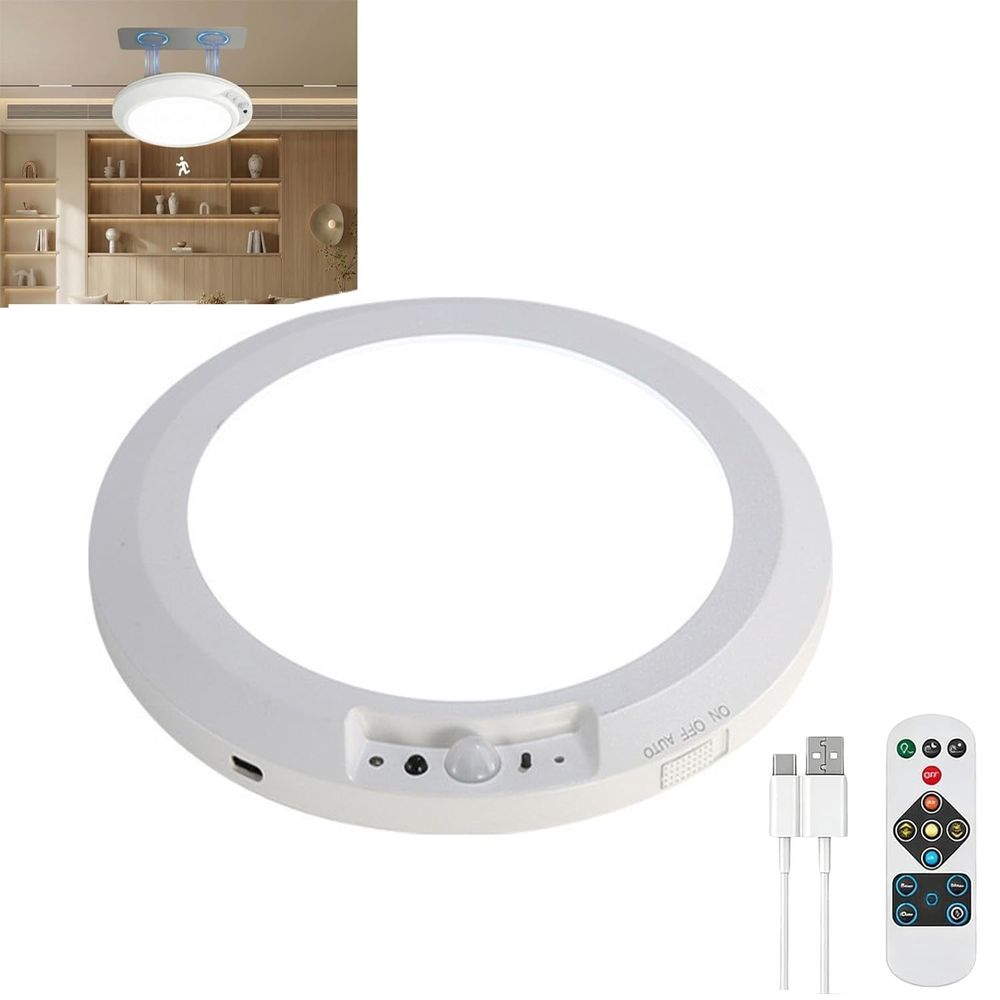 Rechargeable Motion Sensor Ceiling Light with Remote, Magnetic Lights for Ceiling, 3 Colors Dimmable Indoor Overhead Lamp for Closet Pantry Hallway Shower