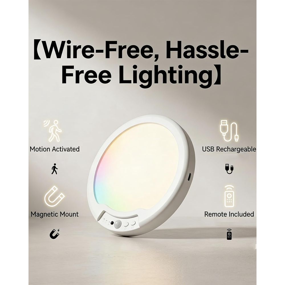 Rechargeable Motion Sensor Ceiling Light with Remote, Magnetic Lights for Ceiling, 3 Colors Dimmable Indoor Overhead Lamp for Closet Pantry Hallway Shower