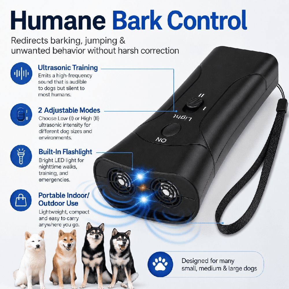 Trainer Ultrasonic for Dogs, Humane Bark Deterrent with 2 Adjustable Modes, Portable Training Device for Dogs Barking Jumping and Outdoor Walks