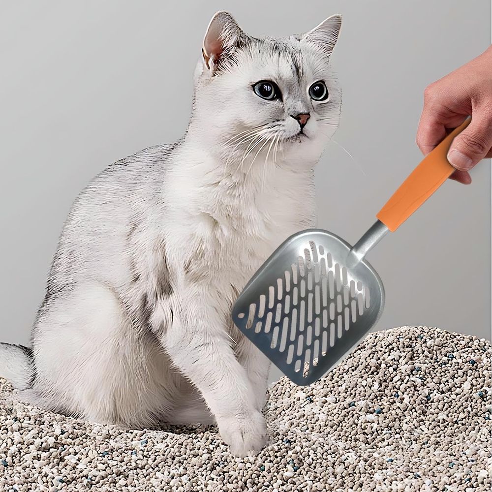Stainless Steel Cat Litter Scoop with Fine Mesh Holes | Durable Metal Poop Scooper for Easy Waste Removal | Long-Lasting Pet Cleaning Tool (1 Pack)
