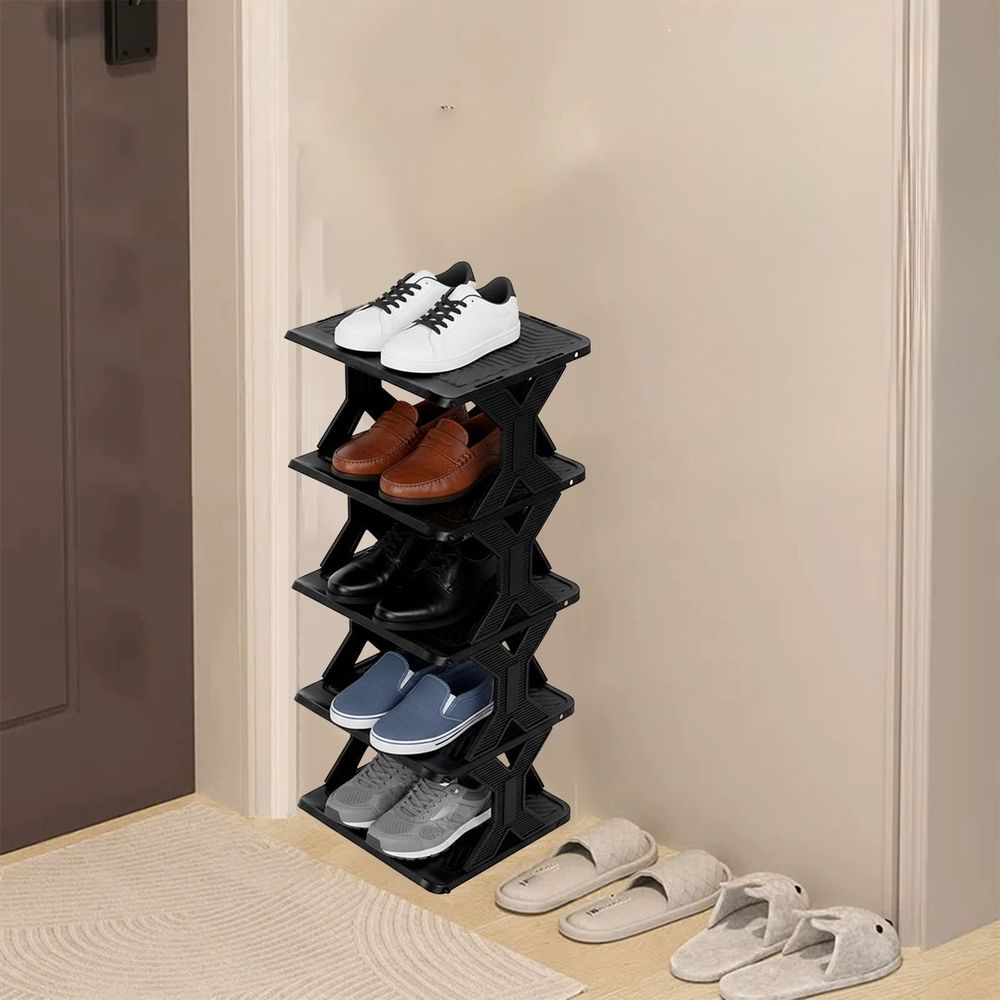 Plastic Shoe Rack | Small Space Storage Cabinet | Easy Assembly No Tools Required | Removable & Washable | Compact Size for Kids Students Adults | Black