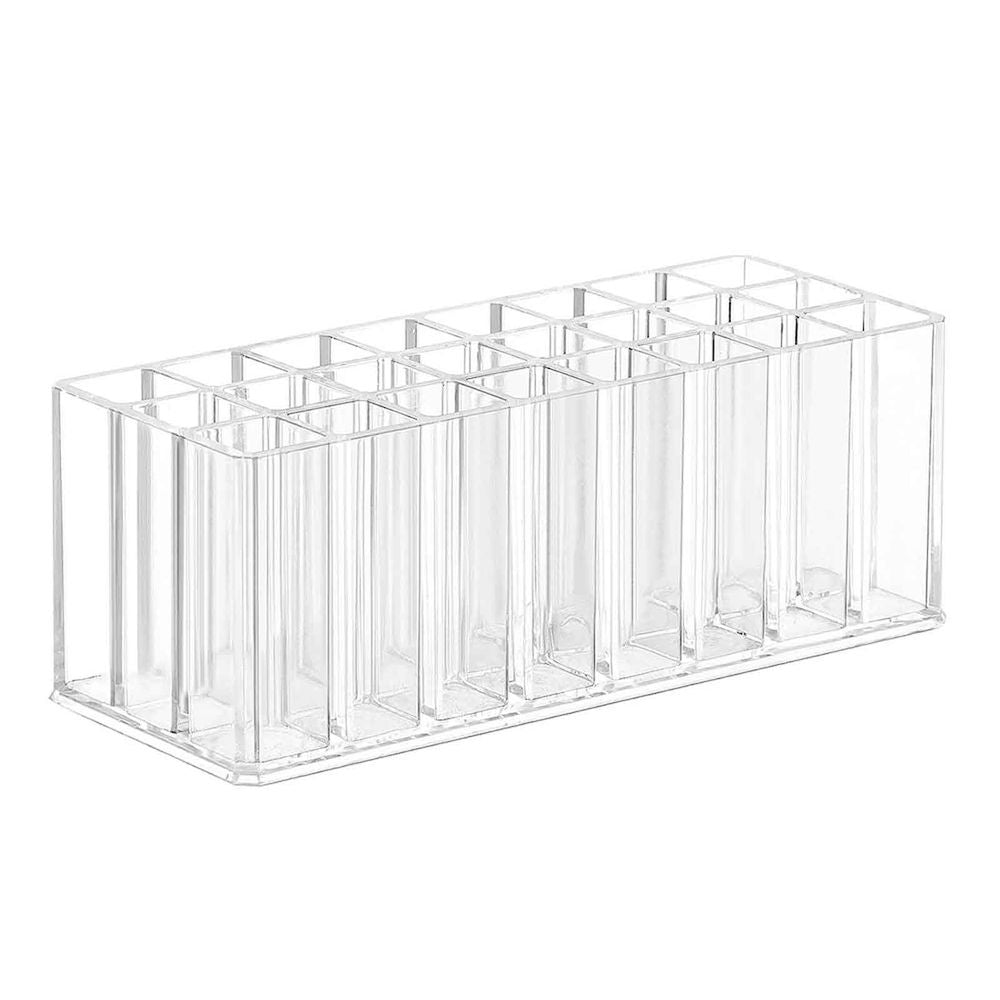 Acrylic Lipstick Organizer with 24 Slots | Clear Makeup Storage for Lipstick, Lip Gloss, Brushes & Bottles | Vanity Tabletop Display for Bathroom, Bedroom & Dressing Room
