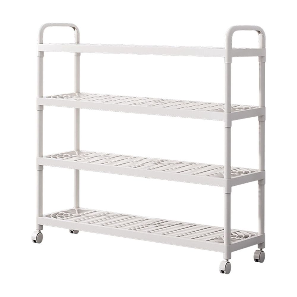 Stackable Shoe Rack with Wheels | Long Shoe Storage Organizer for Sneakers, Boots & Heels | Space-Saving Entryway, Closet or Garage Rack | White Plastic Shoe Shelf for Dorm, Apartment & Small Spaces