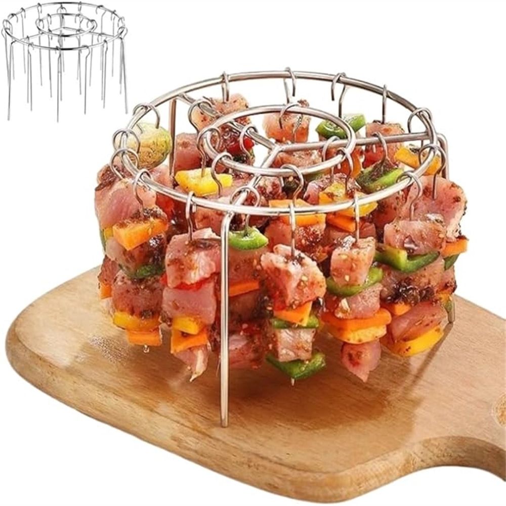 Air Fryer Skewers | 12 Stainless Steel Vertical Meat Skewers for 3-6QT Air Fryers | Rotisserie Style Grill Accessory for Even Cooking | Kabob Rack for Chicken, Vegetables, Kebabs