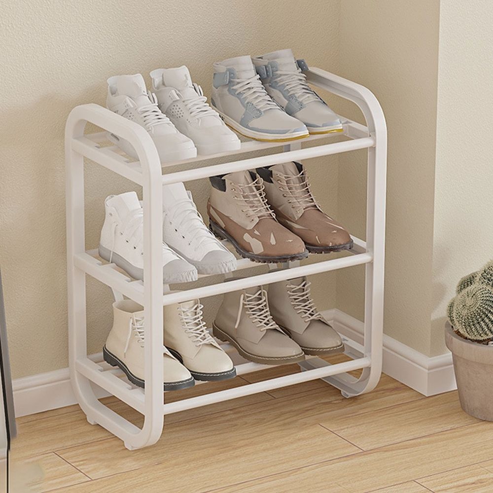 4 Tier Shoe Rack - Lightweight Plastic Shoe Storage for Kids Toddler Adult - Narrow Stackable Shoe Organizer - Space-Saving Shoe Shelves for Closet Entryway Bedroom - Black