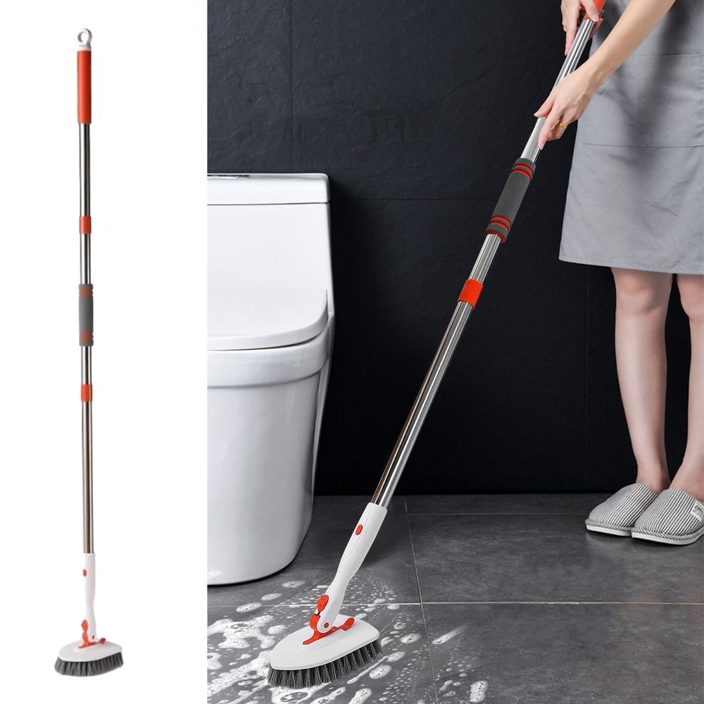 Tile Grout Cleaning Brush with Long Handle - Shower Scrub Brush for Bathroom Tub Toilet Floor Kitchen Baseboard Cleaner - Flexible Head Hard Floor Scrubber for Home Cleaning - 1 Pack