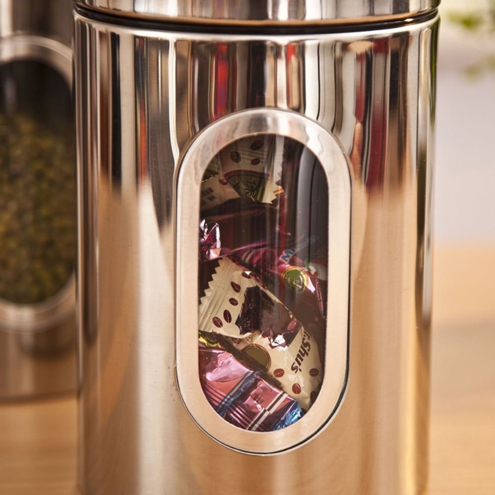 Stainless Steel Kitchen Storage Canister with Clear Window for Snacks and Food Organization