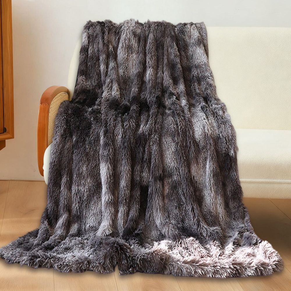 Soft Faux Fur Throw Blanket, Lightweight Long Hair Shaggy Blanket, Fluffy Cozy Plush Fleece Blanket For Couch Sofa Bed