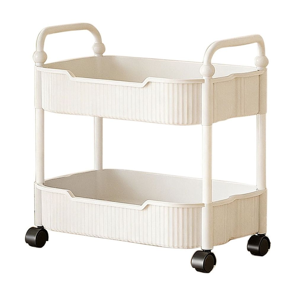 2-Tier Rolling Storage Cart with Armrests, Plastic Kitchen Bathroom Organizer Cart on Wheels for Toiletries, Snacks, Books, Toys, Pink Green White Black