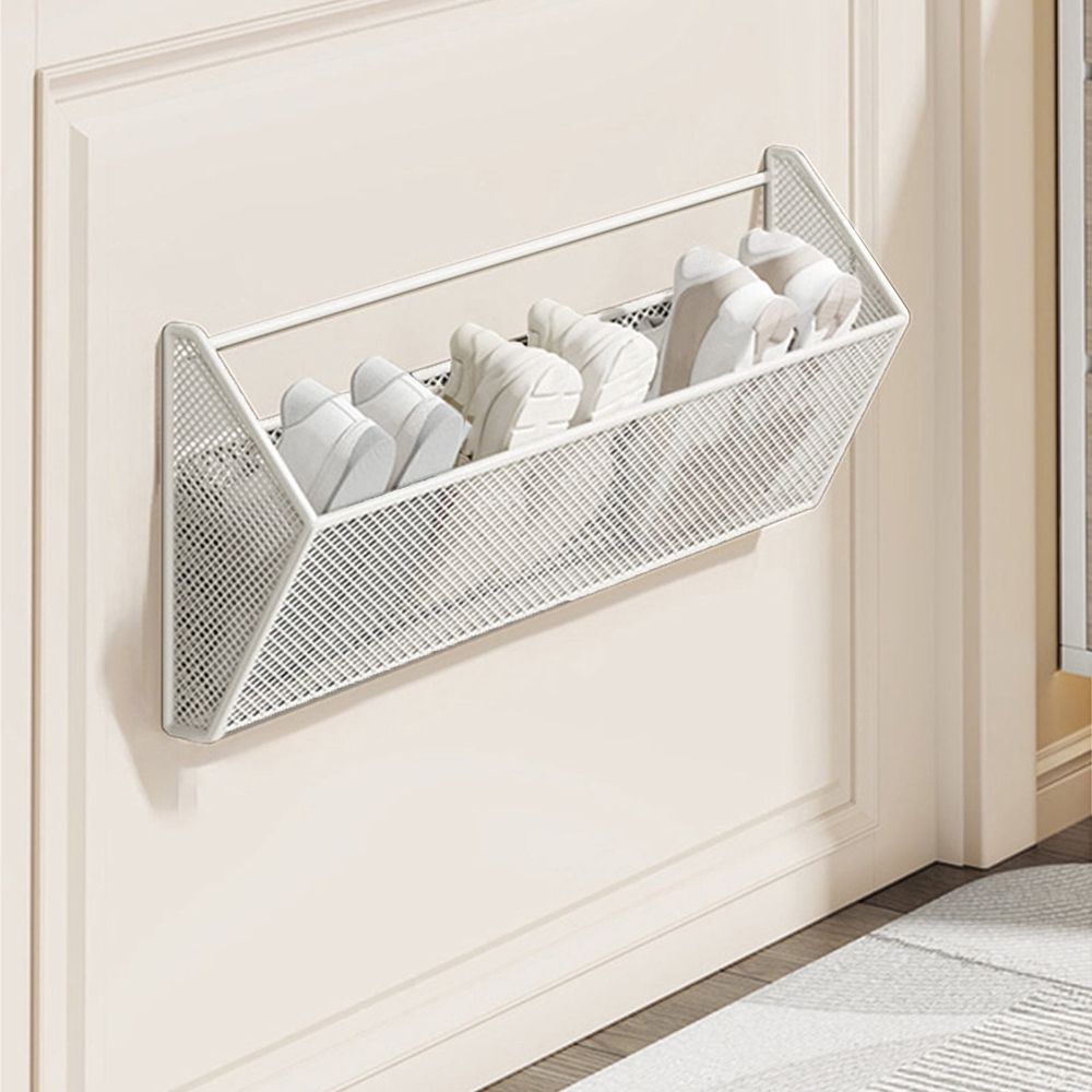 Wall Mounted Shoe Rack for Bathroom Door | Non Perforated Slipper & Towel Storage Organizer | Adjustable Stainless Steel Holder | 1-Piece White