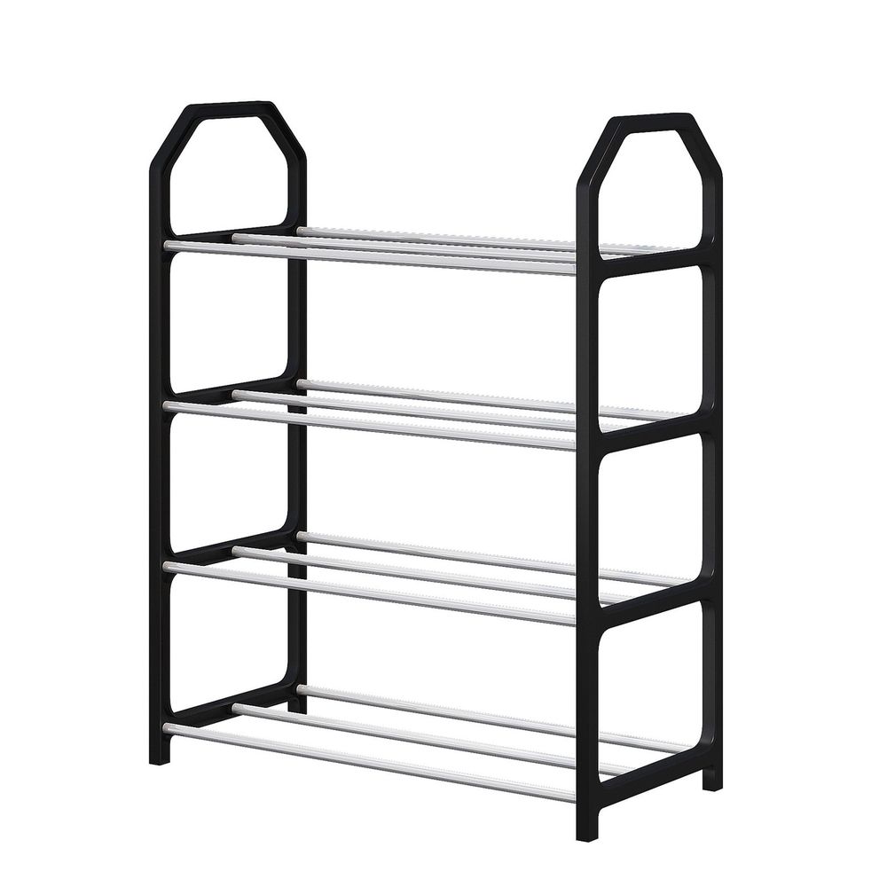 4-Tier Expandable Shoe Rack, Adjustable Length Metal Shoe Storage Organizer, Heavy Duty Metal Frame, for Closet, Entryway, and Hallway Organization